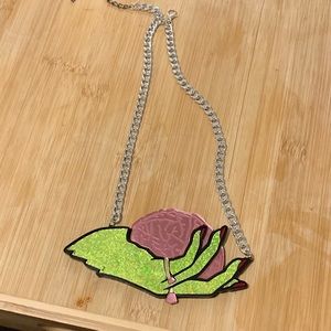 Zombie Hand Holding Brain Acrylic Necklace